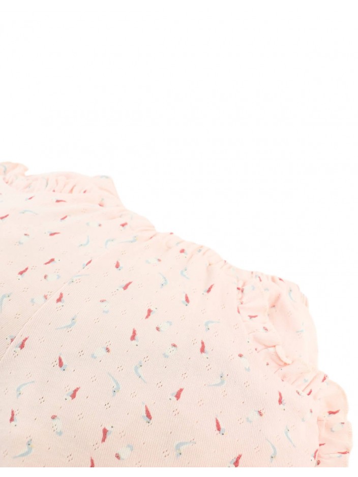 Dina Pointelle Shorts In Peach with All-Over Bird Print and Ruffles
