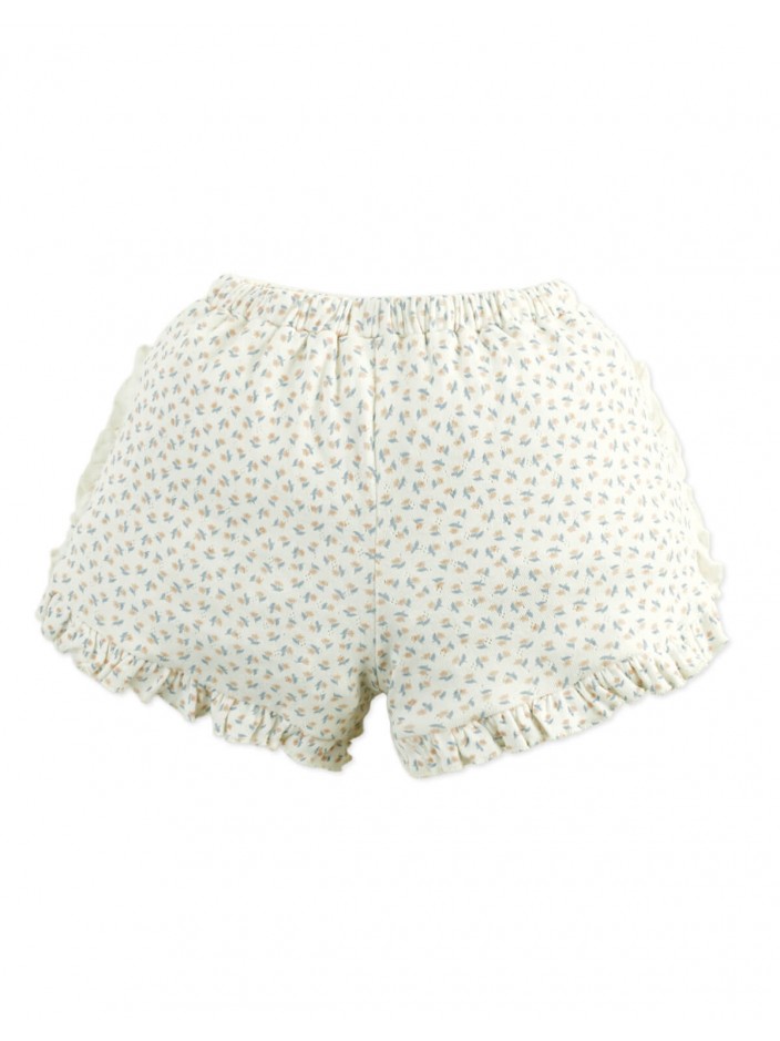 Dina Pointelle Shorts In Off-White with All-Over Floral Print and Ruffles
