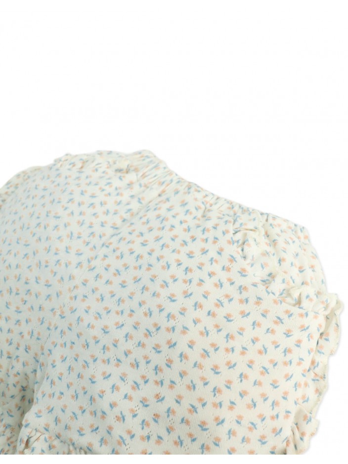 Dina Pointelle Shorts In Off-White with All-Over Floral Print and Ruffles