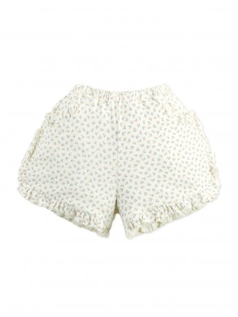 Dina Pointelle Shorts In Off-White with All-Over Floral Print and Ruffles