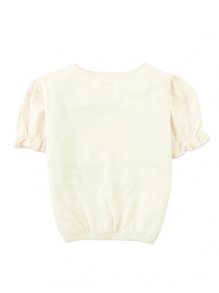 Nina Puff Sleeves Tee With Picot Edge Details In Off White