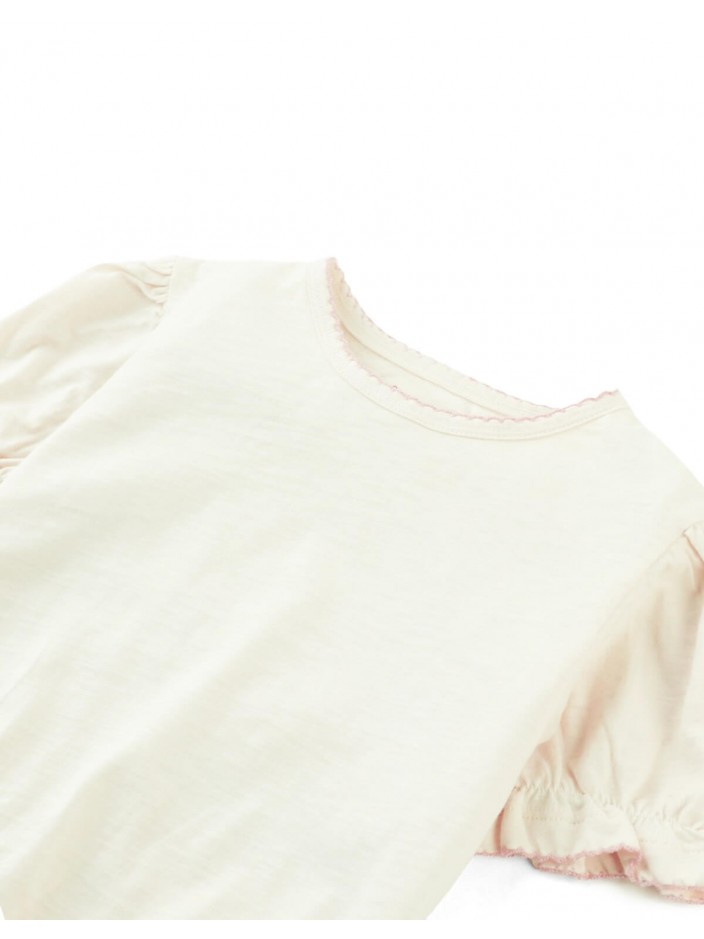 Nina Puff Sleeves Tee With Picot Edge Details In Off White