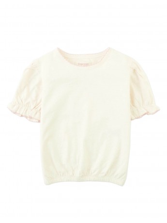 Nina Puff Sleeves Tee With Picot Edge Details In Off White