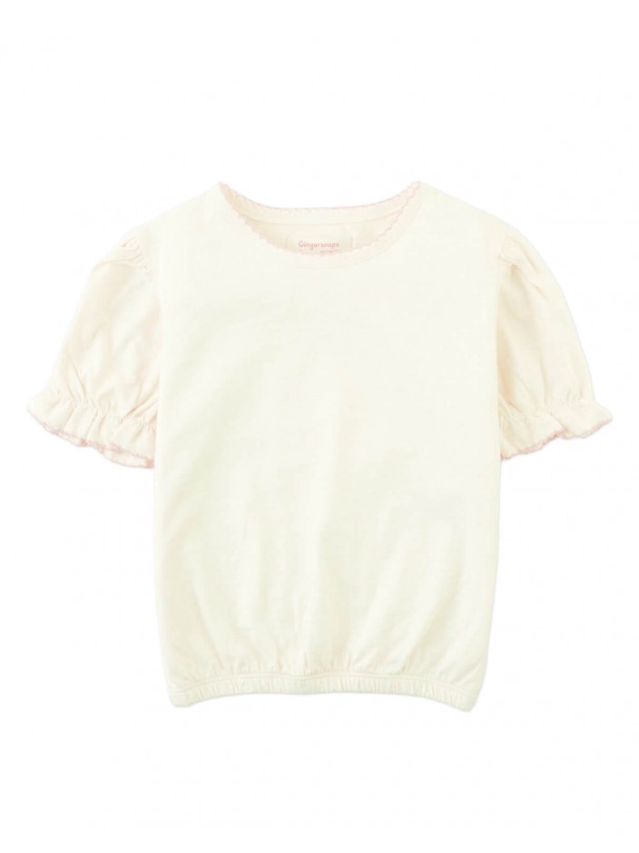 Nina Puff Sleeves Tee With Picot Edge Details In Off White