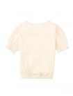 Nina Puff Sleeves Tee With Picot Edge Details In Peach