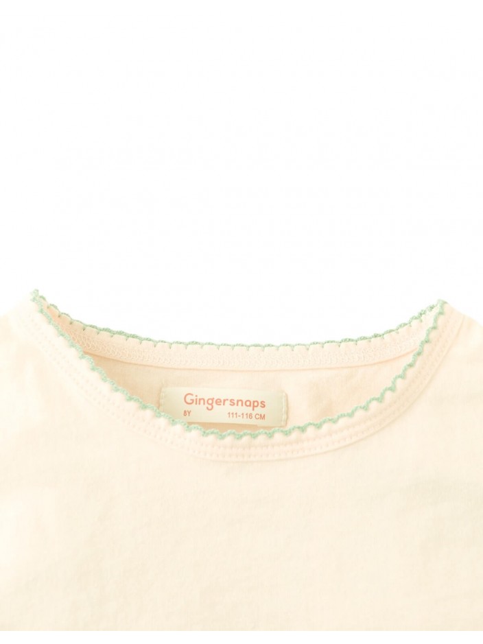 Nina Puff Sleeves Tee With Picot Edge Details In Peach