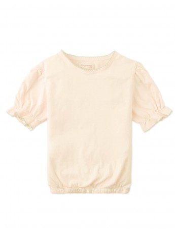 Nina Puff Sleeves Tee With Picot Edge Details In Peach