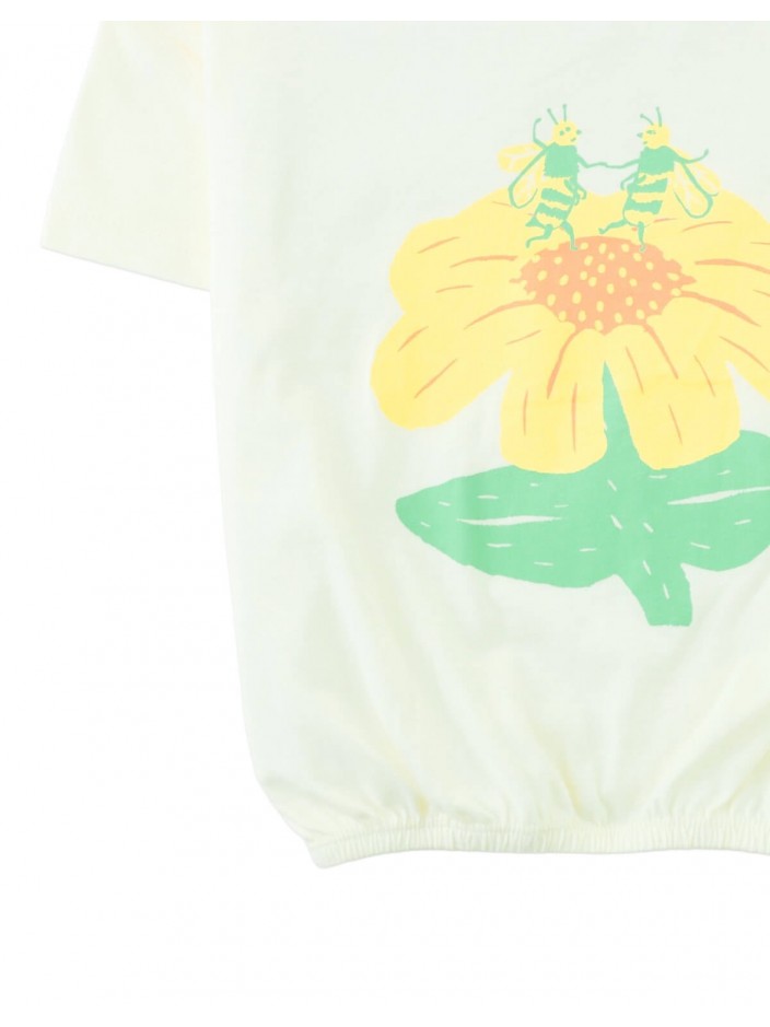 Anika Graphic Tee with Elastic Hem and Floral Bee Print