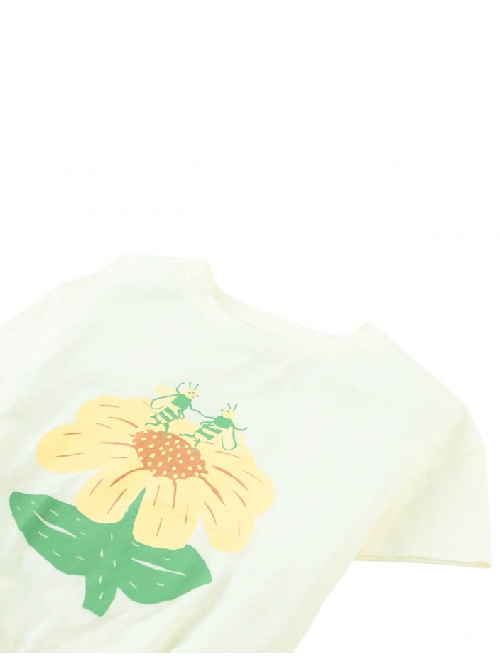 Anika Graphic Tee with Elastic Hem and Floral Bee Print