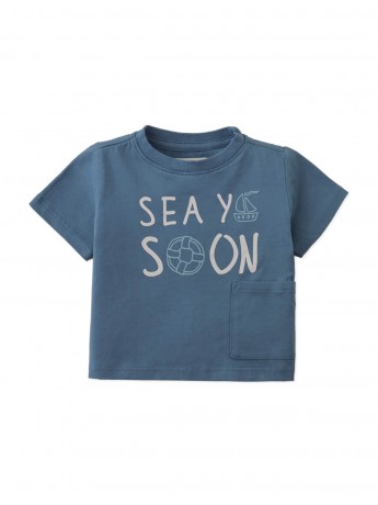 Baby Andre Graphic Tee with "Sea Ya Soon" Print and Side Patch Pocket