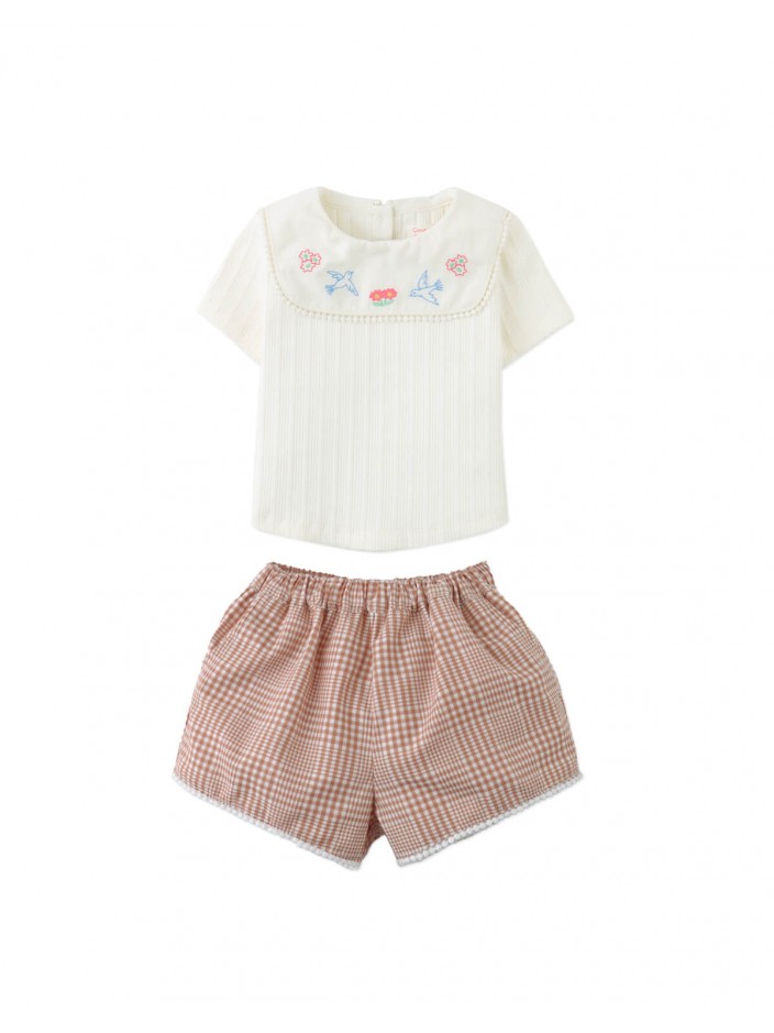 Baby Jurin Embroidered Top & Checkered Shorts Set
