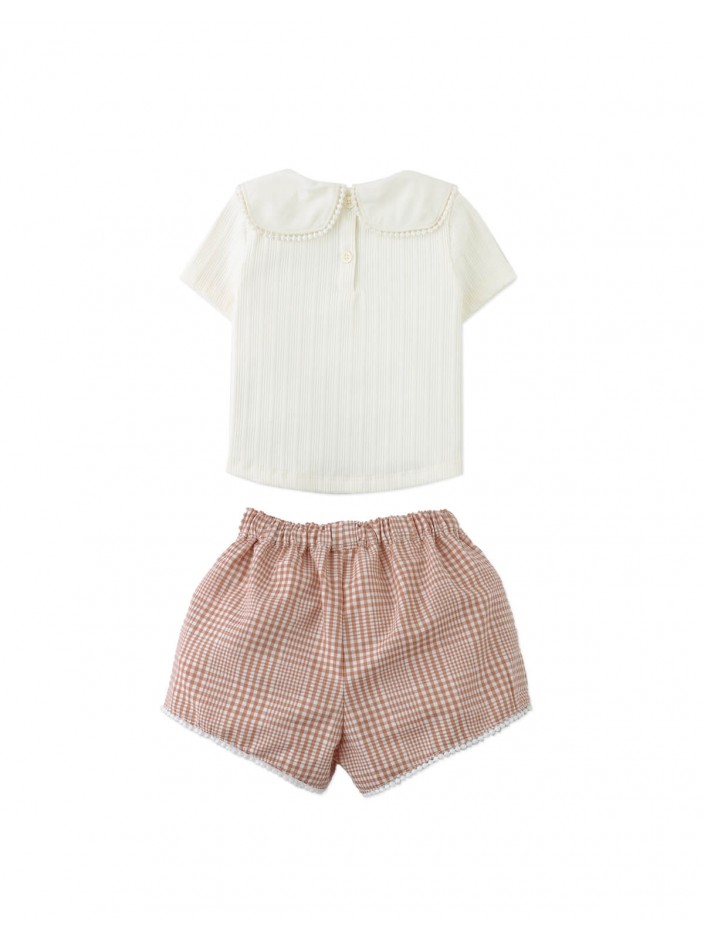 Baby Jurin Embroidered Top & Checkered Shorts Set