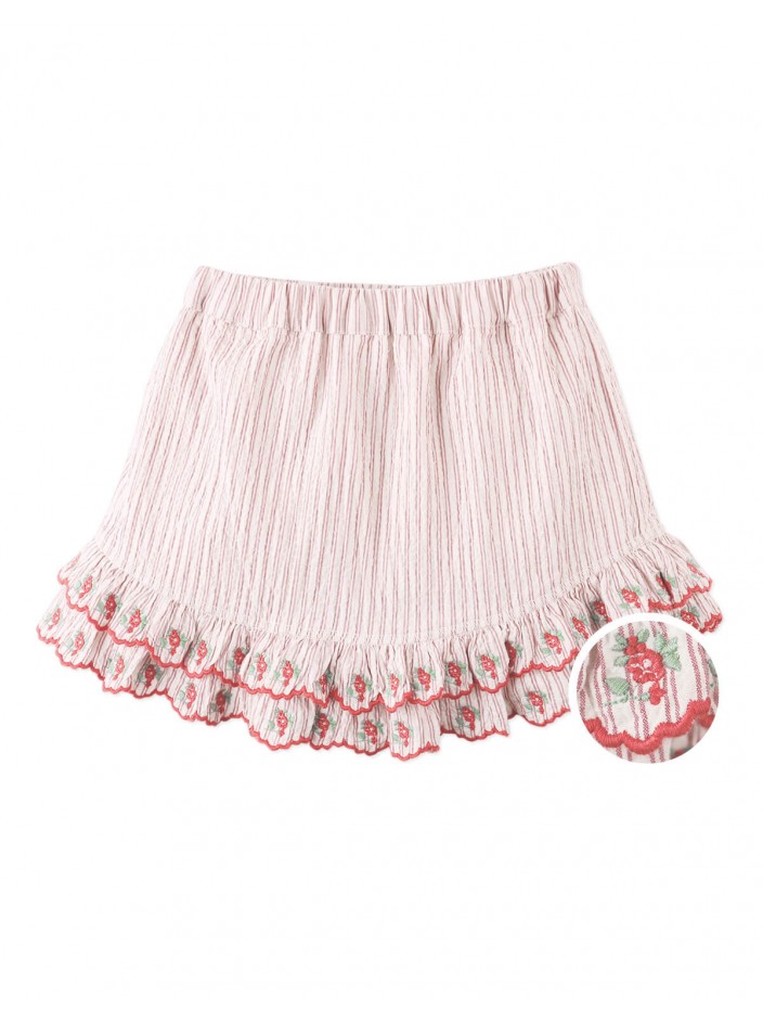 Remi Ruffled Hem Skorts with Botanical Embroidery