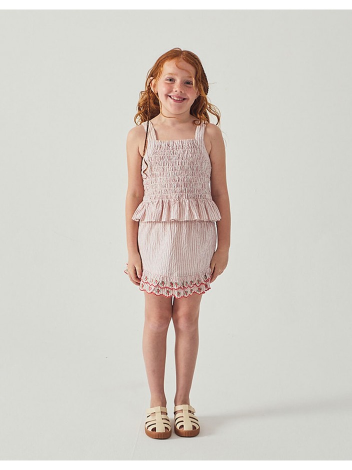 Remi Ruffled Hem Skorts with Botanical Embroidery