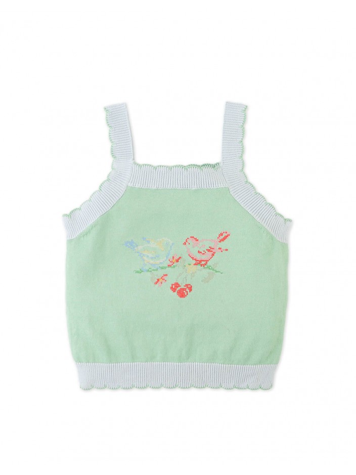 Gabriella Top with Cross-Stitch Embroidery & Scalloped Edges