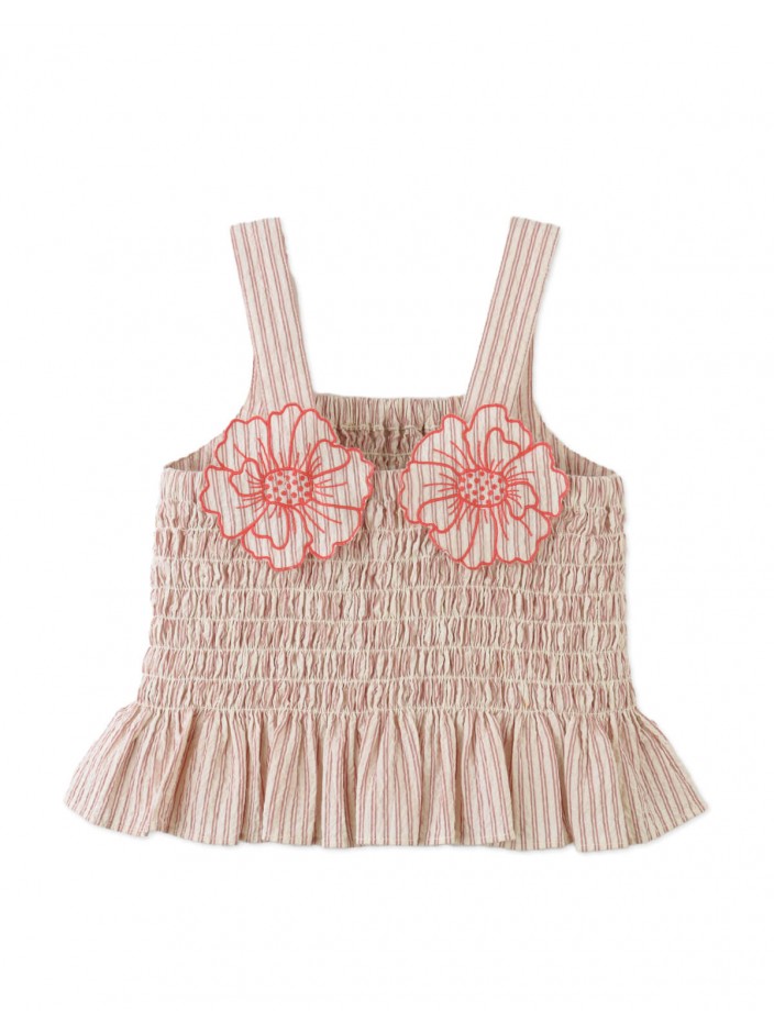 Josephine Striped Peplum Top with Flower Appliqué