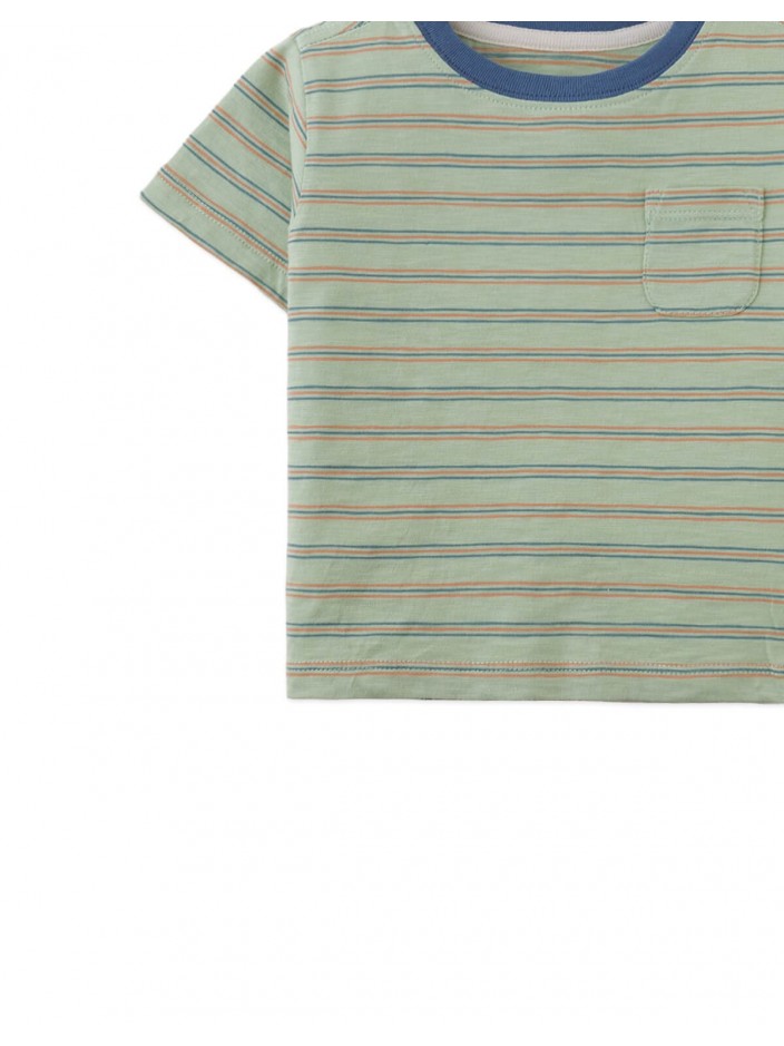 Baby Mario Fine Stripe Pocket Tee in Green