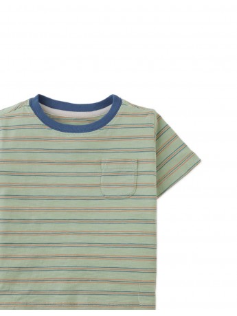Baby Mario Fine Stripe Pocket Tee in Green