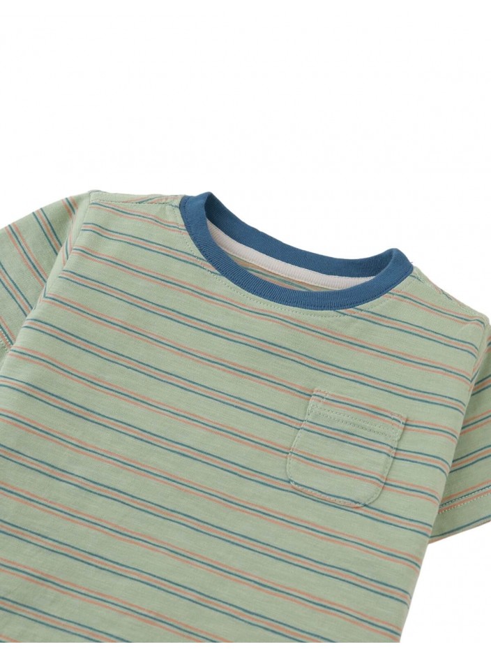 Baby Mario Fine Stripe Pocket Tee in Green