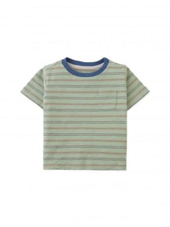Baby Mario Fine Stripe Pocket Tee in Green