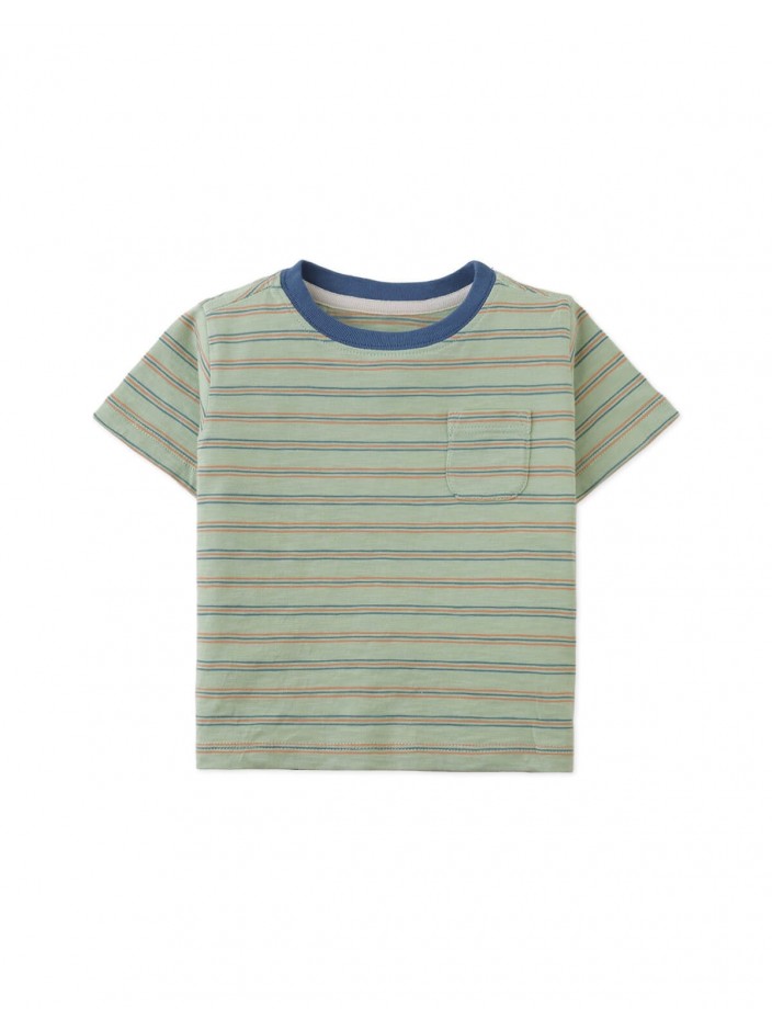 Baby Mario Fine Stripe Pocket Tee in Green