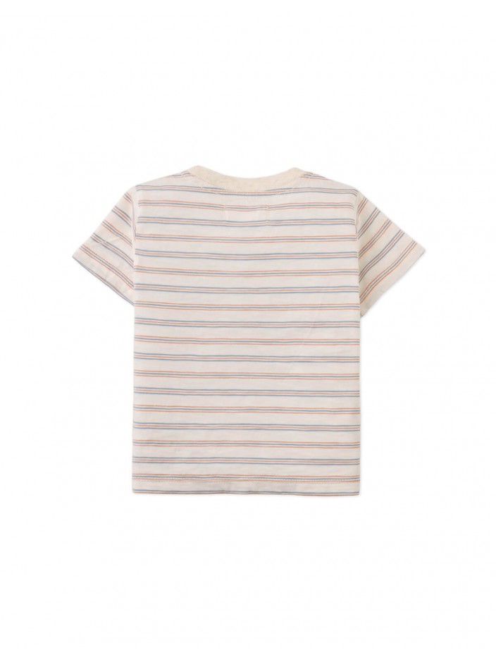 Baby Mario Fine Stripe Pocket Tee in Beige