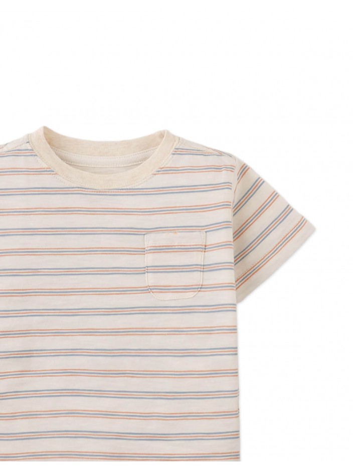 Baby Mario Fine Stripe Pocket Tee in Beige