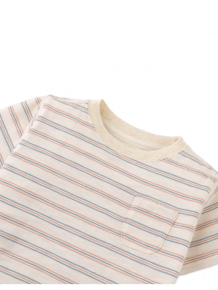 Baby Mario Fine Stripe Pocket Tee in Beige