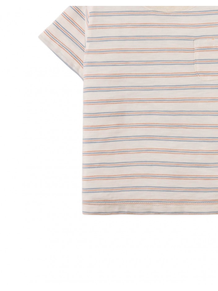 Baby Mario Fine Stripe Pocket Tee in Beige