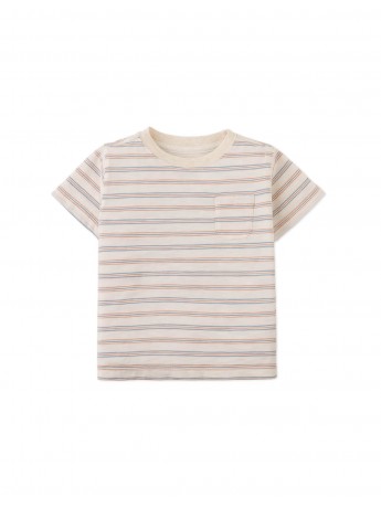 Baby Mario Fine Stripe Pocket Tee in Beige