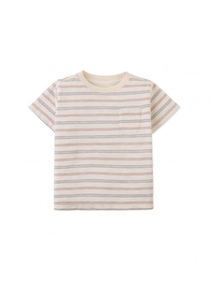 Baby Mario Fine Stripe Pocket Tee in Beige