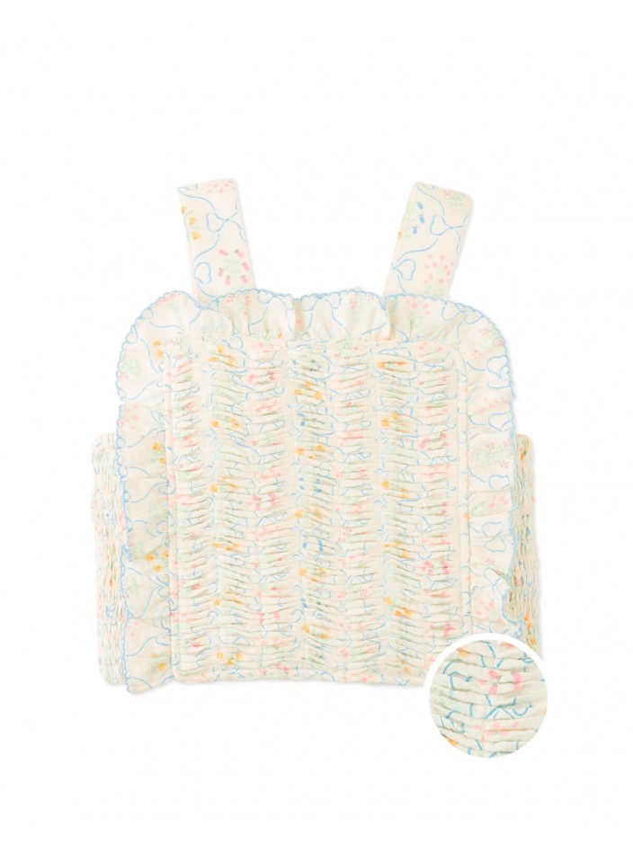 Martina Trellis Print Smocked Top with Wide Straps & Ruffles