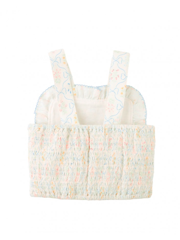 Martina Trellis Print Smocked Top with Wide Straps & Ruffles