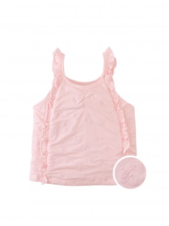 Rosa Floral Embroidered Cotton Knit Blouse with Ruffles