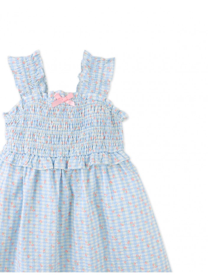 Powder Dress with Shirred Straps & Ruffles