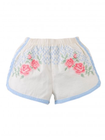 Nelly Cross- Stitch Shorts with Lace Trims