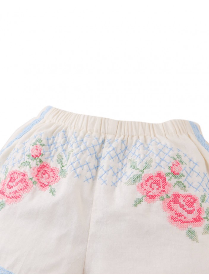 Nelly Cross- Stitch Shorts with Lace Trims