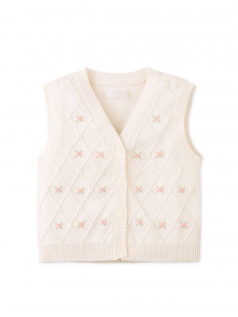 Louise Trellis Knitted Vest with Bullion Flower Embroidery