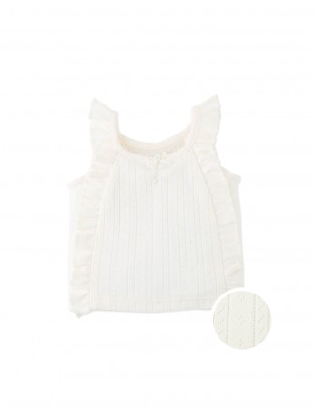 Baby Freyja Diamond Row Pointelle Jersey Knit with Ruffles & Rosette Details