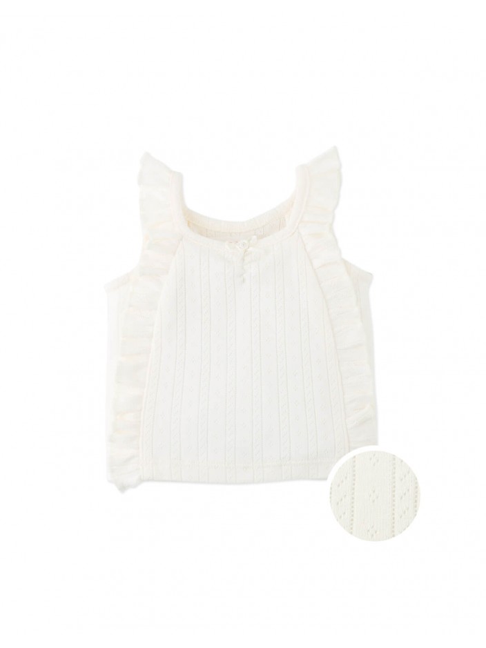 Baby Freyja Diamond Row Pointelle Jersey Knit with Ruffles & Rosette Details