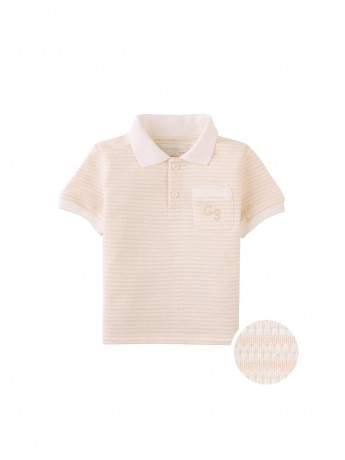 Baby Eren Textured Striped Polo Shirt with Pocket