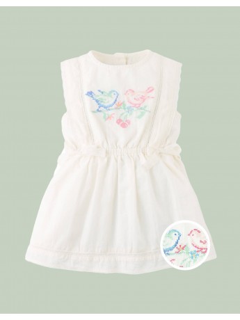 Baby Charlee Cross-Stitch Embroidered Dress with Waist Bows
