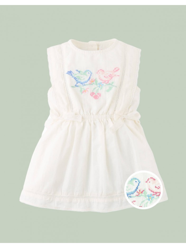 Baby Charlee Cross-Stitch Embroidered Dress with Waist Bows