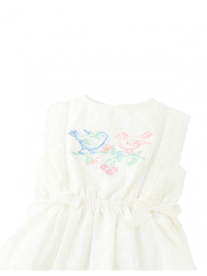 Baby Charlee Cross-Stitch Embroidered Dress with Waist Bows