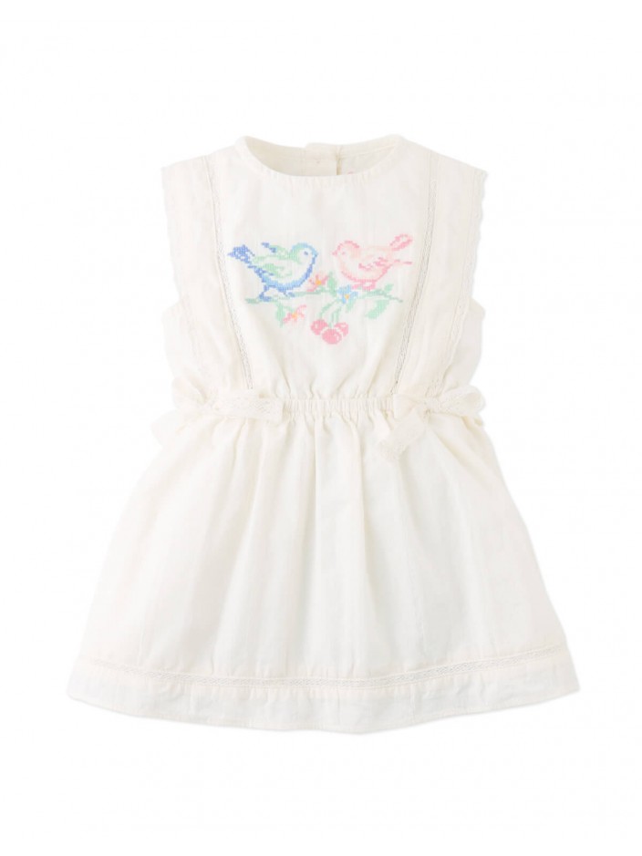 Baby Charlee Cross-Stitch Embroidered Dress with Waist Bows