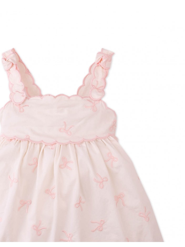 Baby Kara Poplin Dress with a Scalloped Top & Tie Straps