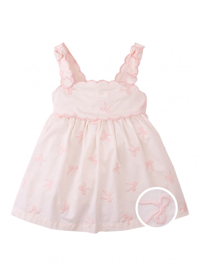 Baby Kara Poplin Dress with a Scalloped Top & Tie Straps