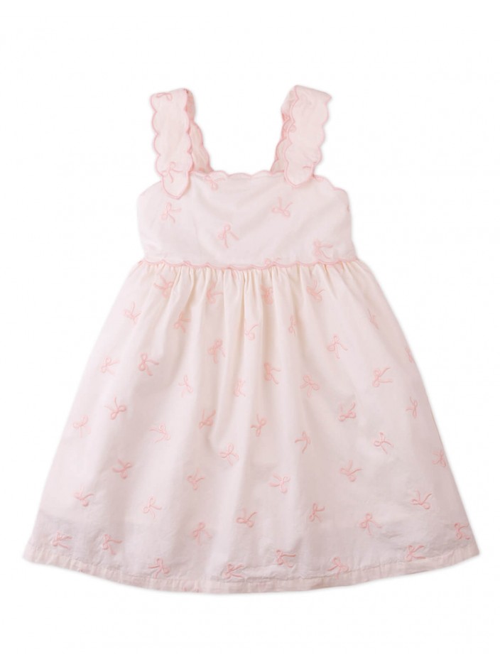 Kara Poplin Dress with a Scalloped Top & Tie Straps