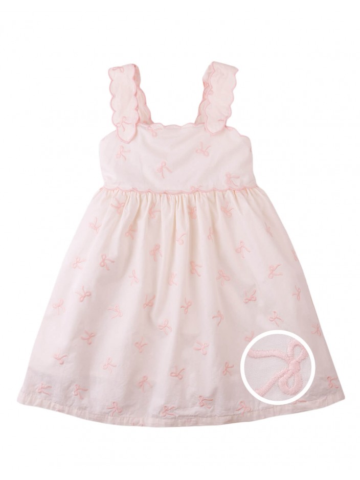 Kara Poplin Dress with a Scalloped Top & Tie Straps