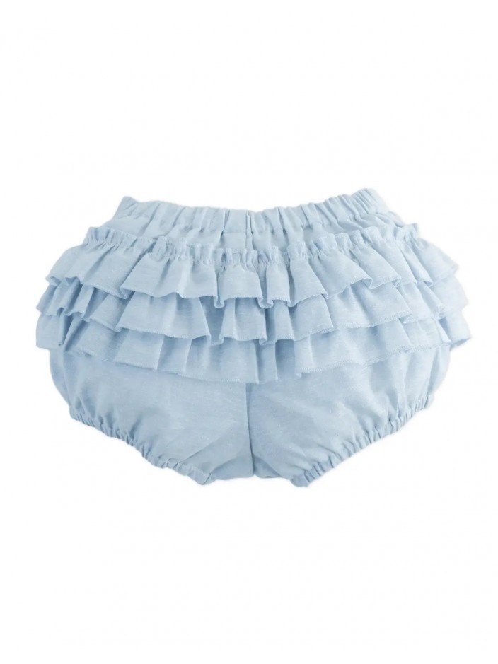 Baby Livia Chambray Bloomers with Tiered Ruffles
